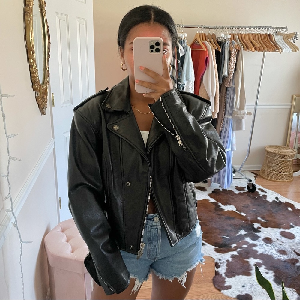 Harley-Davidson Cropped Stud Leather Moto Jacket M